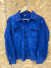 Vintage 70s mens french worker prisoner chore blue distressed cotton herringbone sanforized button u